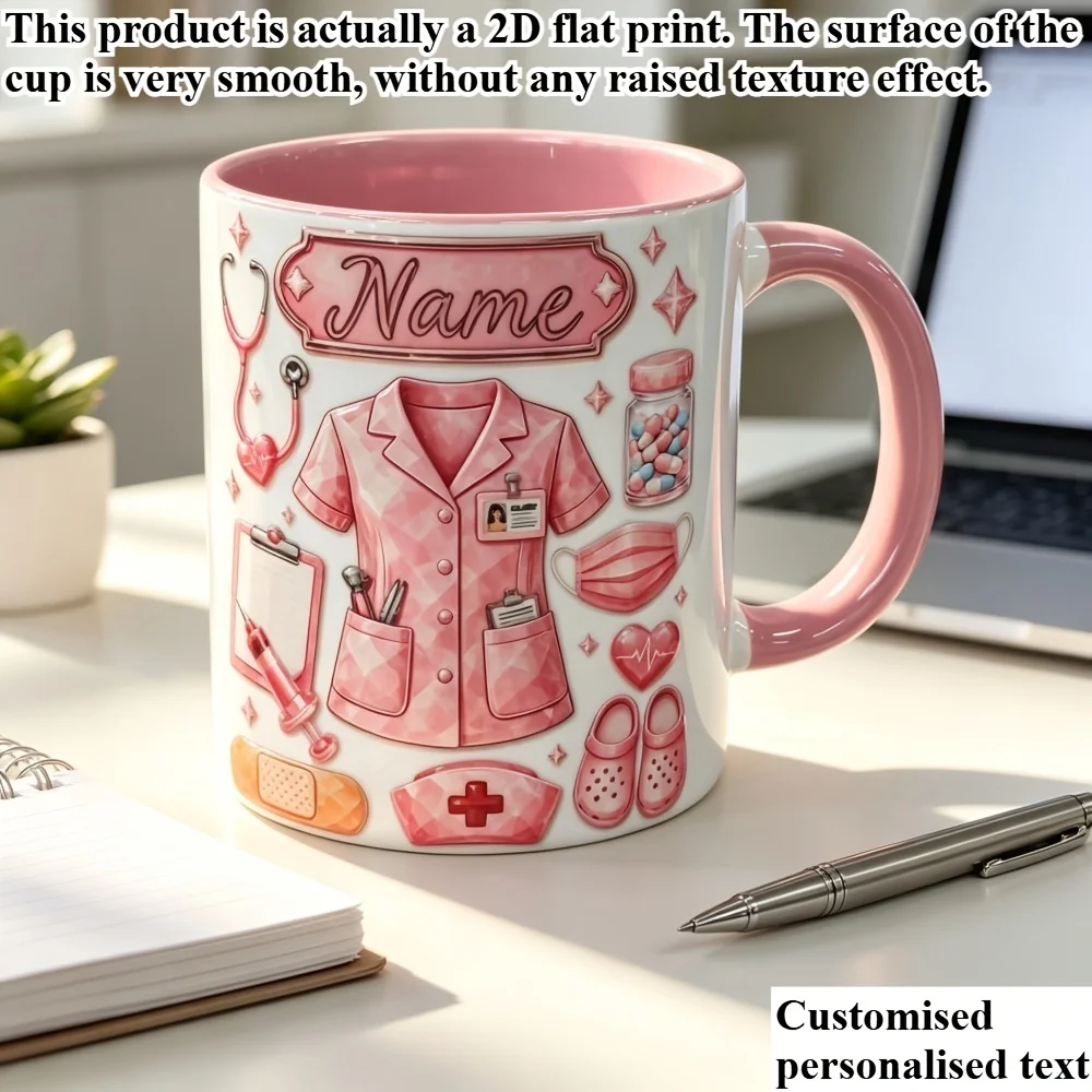Nurse Theme Personalized Mug 1pc Stethoscope Print Pink 2D Flat Registered Nurse Gift Thank You Present