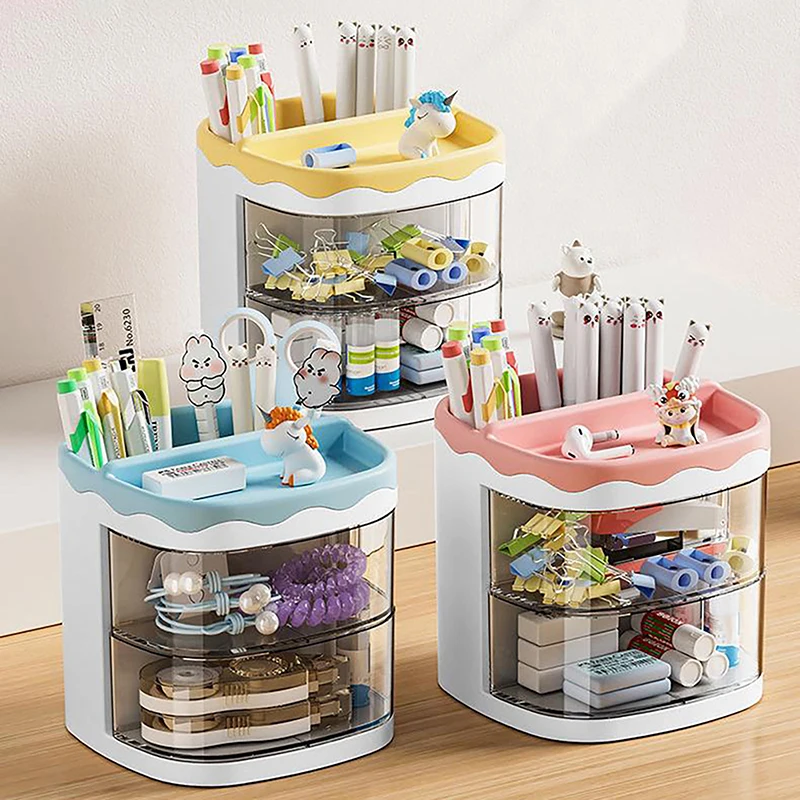 Practical Multi-Functional Desk Organizer Creative Pen Container Cute Pencils Storage Rack Transparent Student Storage Shelf