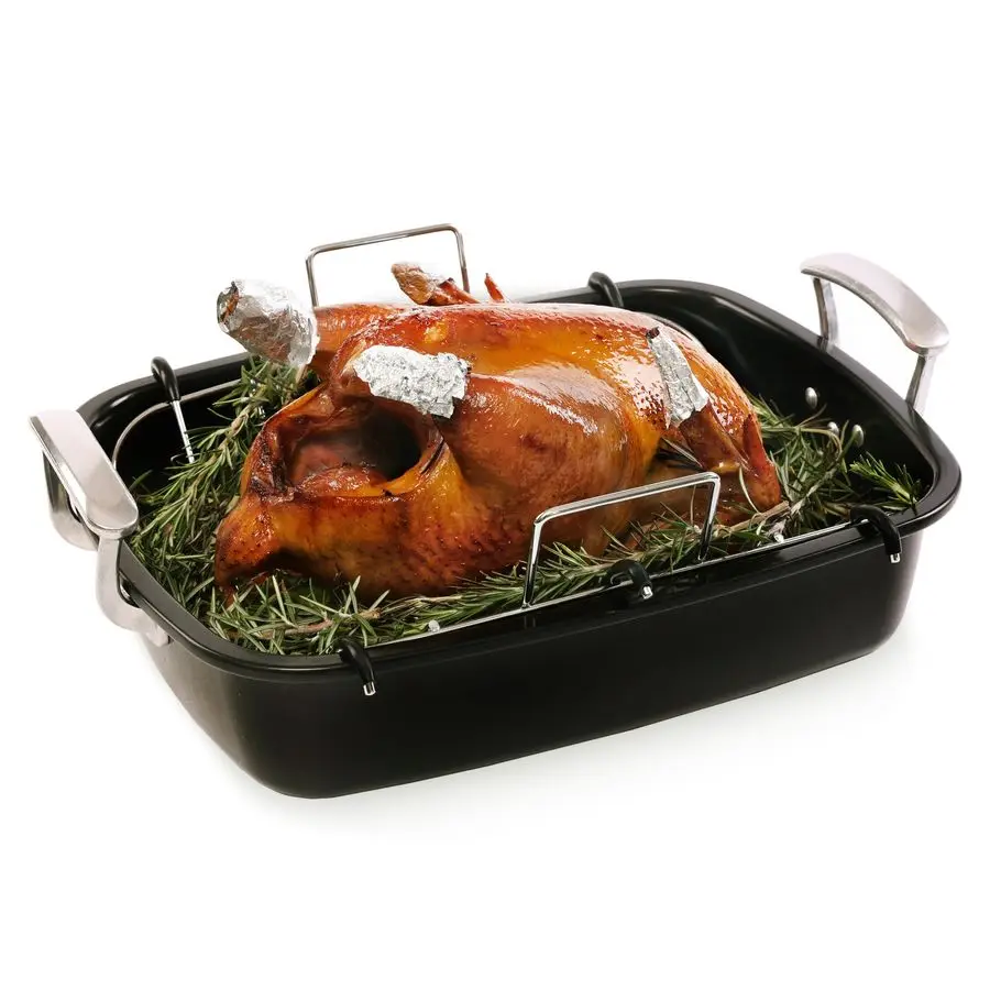 

Turkey Roasting Pan with Rack UShaped, Extra Large 18.5 x 14.7 Inch Nonstick Roaster Pan for 25 lb Turkey or Chicken, Deep Oven
