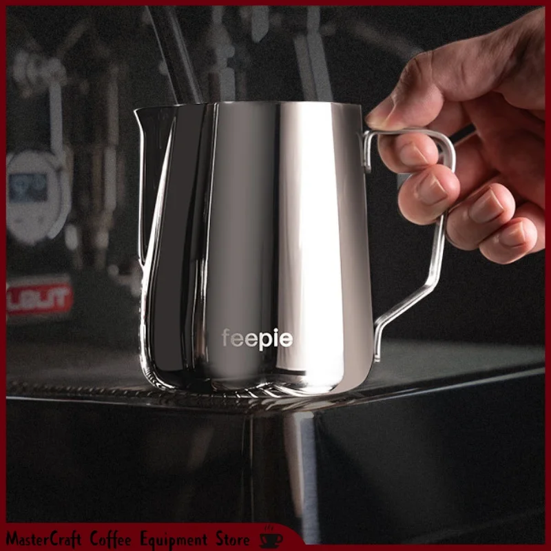 Feepie 304 Stainless Steel Coffee Milk Frothing Pitcher Pointed Spout Latte Art Cup With Inner Scale For Coffee Shop Home Use
