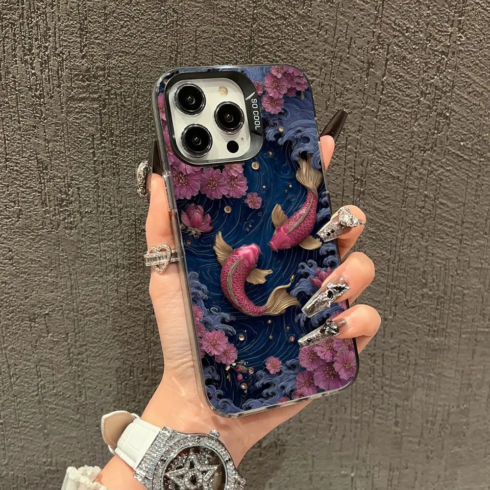 

Koi flower Phone Case case for iPhone17 16 15 14 13 12 11 Pro/ Max/Plus shock-proof rear cover anti-fingerprint