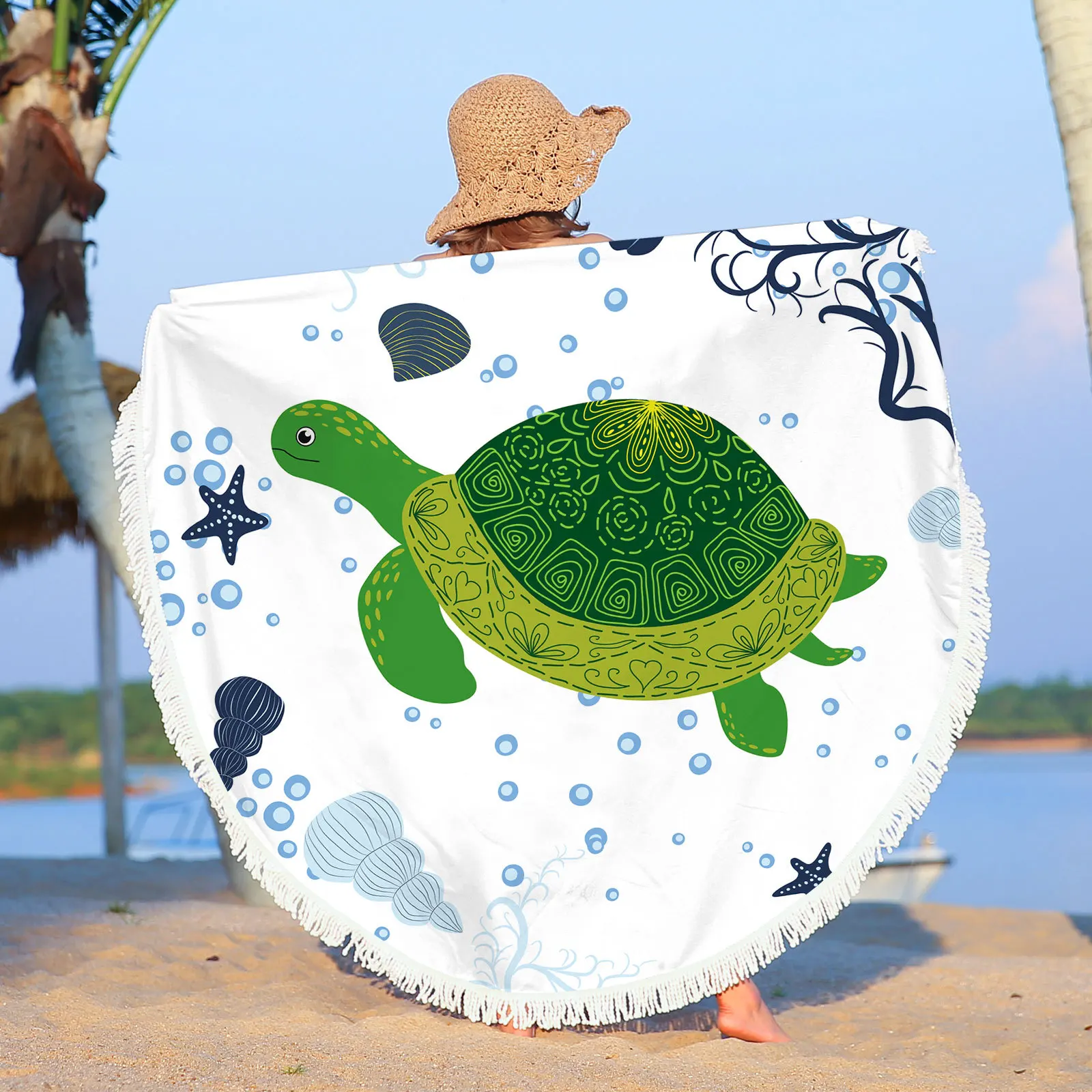 

Absorbent Round Beach Mat Towel Fringe Decor Bath Towel Microfiber Towels Seaside Bathrobe Turtle Bath Towels Holiday Supplies