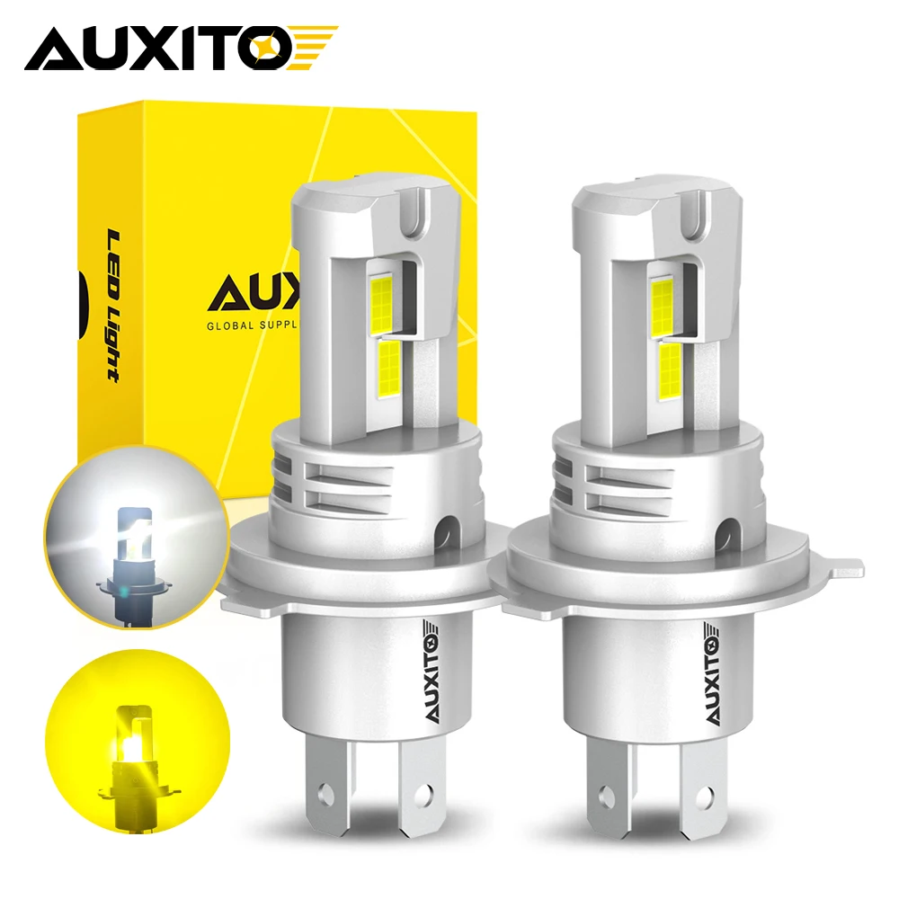 AUXITO 2Pcs Canbus H4 LED Headlight Bulb High Low Beam HB2 9003 LED Car Motorcycle Headlamp Dualvision White Yellow 20000LM 12V