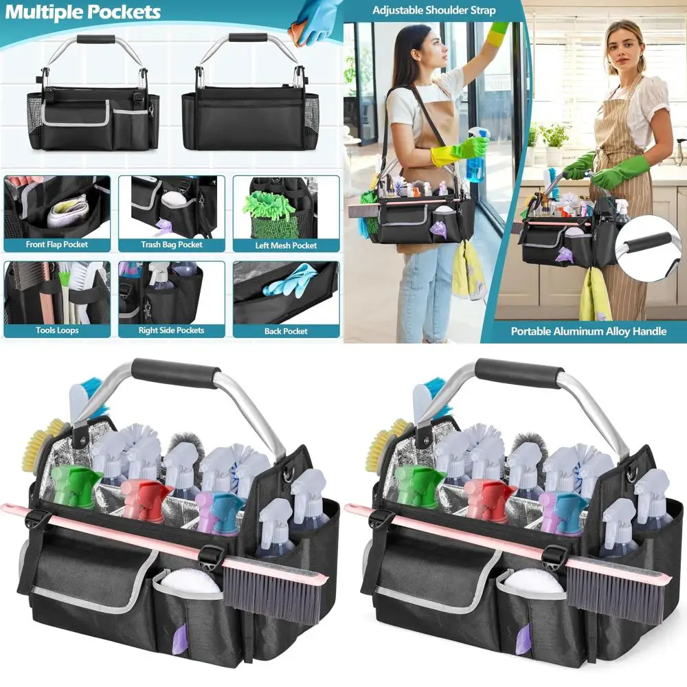 

Portable Cleaning Supply Organizer Bag with Pockets, Adjustable Strap and Support Pad
