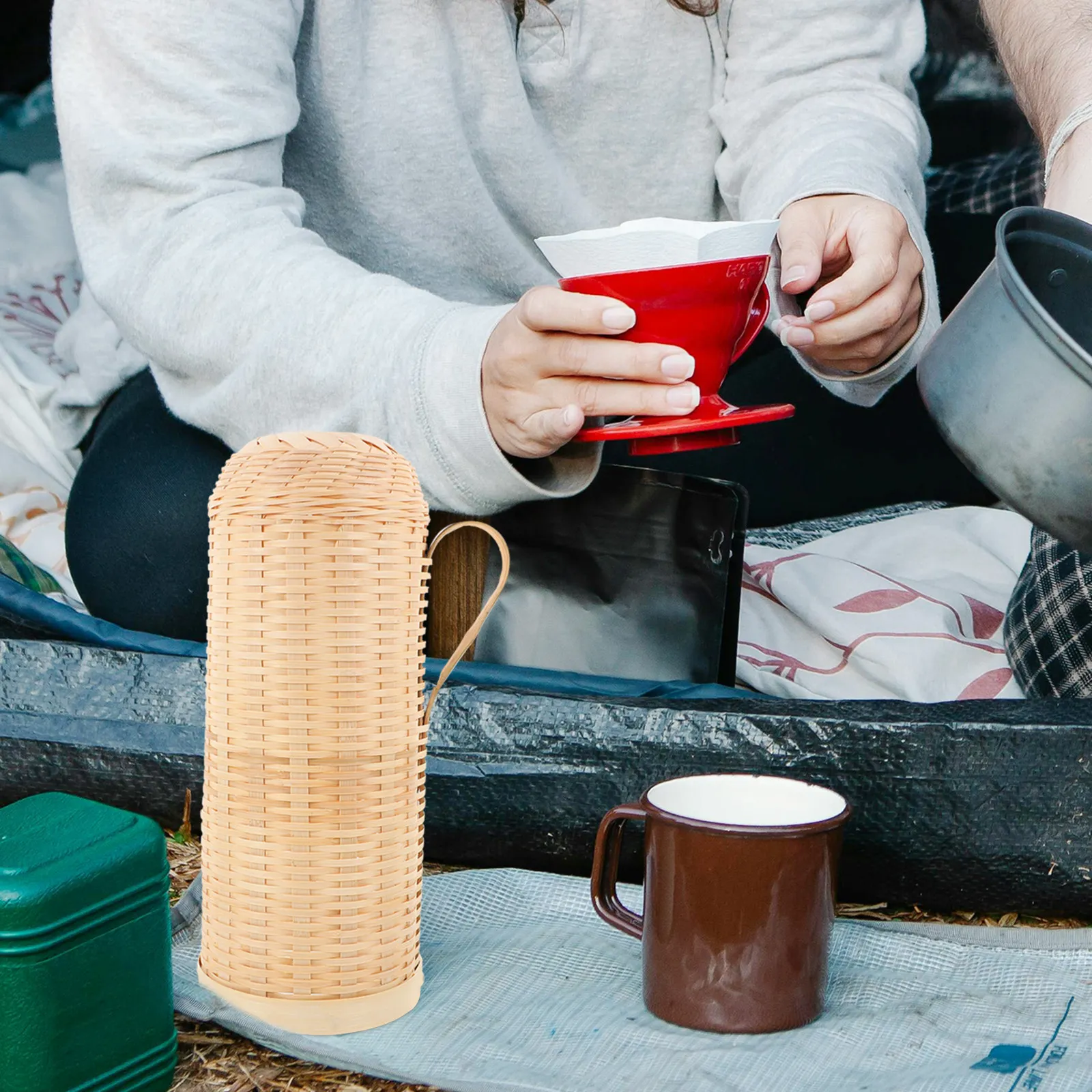Bamboo Insulated Water Bottle Cover – Woven Thermal Sleeve for Kettle, Eco-Friendly & Smooth Finish