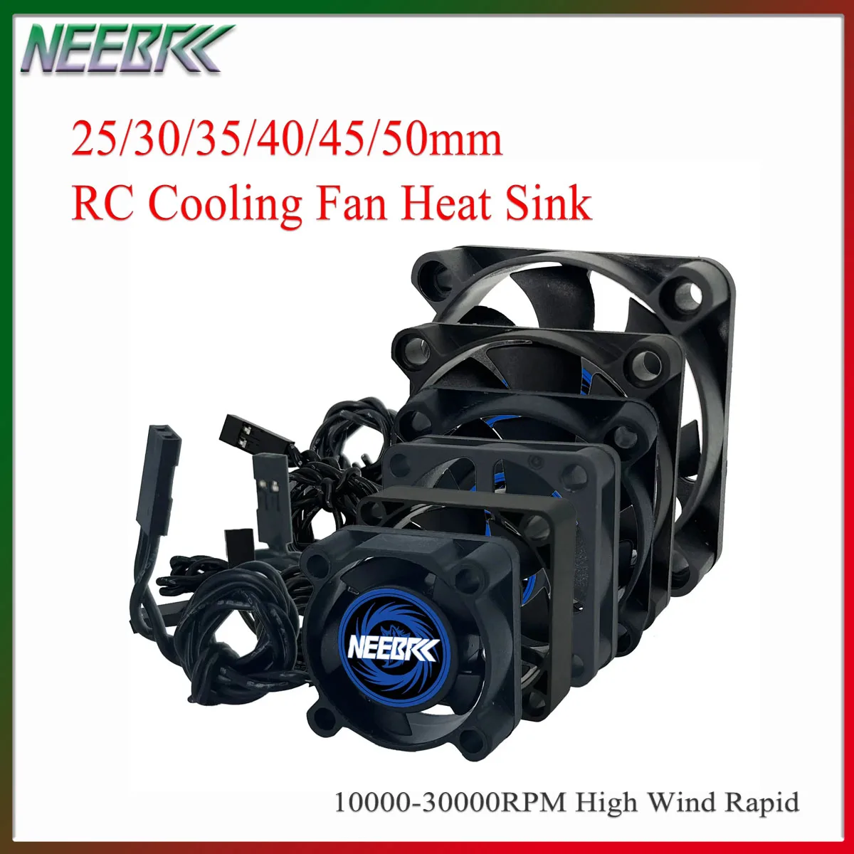 NEEBRC 25/30/35/40/45/50mm RC Cooling Fan Heat Sink 10000-30000RPM High Wind Rapid 5V-12V JST Plug for RC Car 28/36/42mm Motor