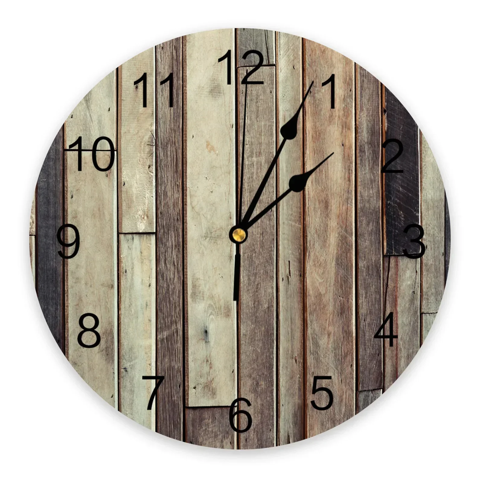 Wood Planks Retro Texture Round Wall Clock Modern Design Home Living Room Decoration Children's Room Kitchen Table Clock