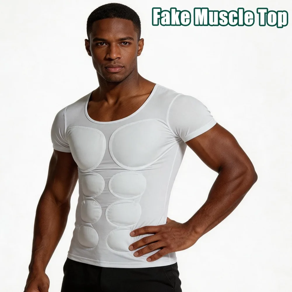 T-shirt de musculation 3D pour homme, effet musculaire invisible, avec abdominaux, coupe ajustée, manches courtes, pour cosplay et déguisement