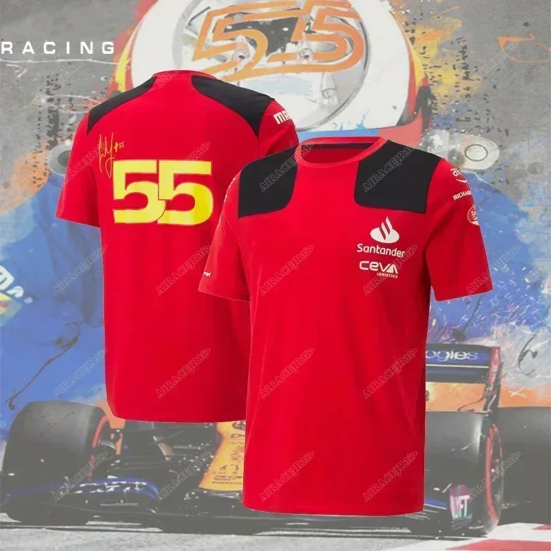 Official Team For Ferrari Racing T-Shirt Driver Leclerc Sainz Summer Motorsport Red Quick-Dry Breathable Leisure view 3