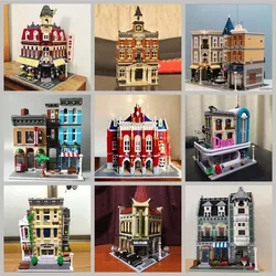 Expert Brick Bank Cafe Corner Model Moc Modular Houses Building Blocks Toys Pet Book Shop Town Hall Downtown Diner