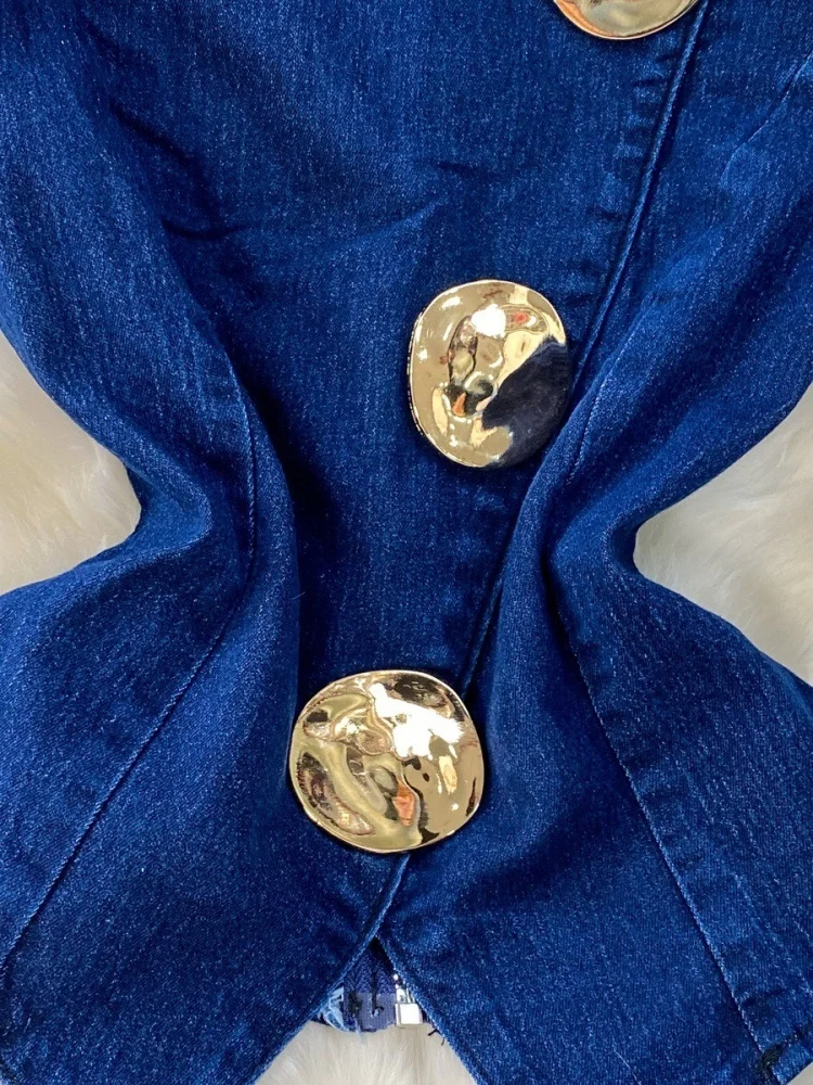 ชุดเซ็ตยีนส์สองชิ้น Wmstar สำหรับผู้หญิง ขายส่ง เสื้อกั๊กครอปท็อปแขนกุดและกางเกงขายาวทรงกว้าง แฟชั่นสตรีทแวร์