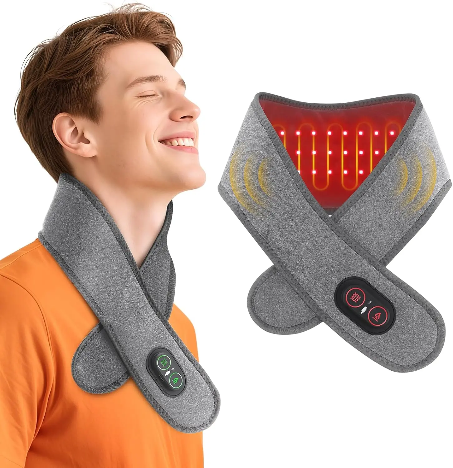 Cordless Neck Heating Pad with Massage, Neck Massager with Heat, Neck Heating Pad for Pain Electric, Heated Neck Brace Wrap with