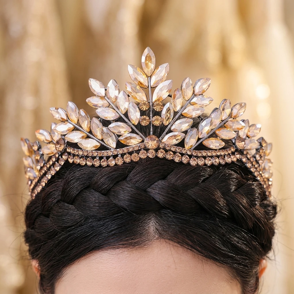 

Alloy Rhinestone Bridal Crown Hairpiece Baroque Vintage Design Sparkling Headband for Wedding Updo Elegant Bride Accessories