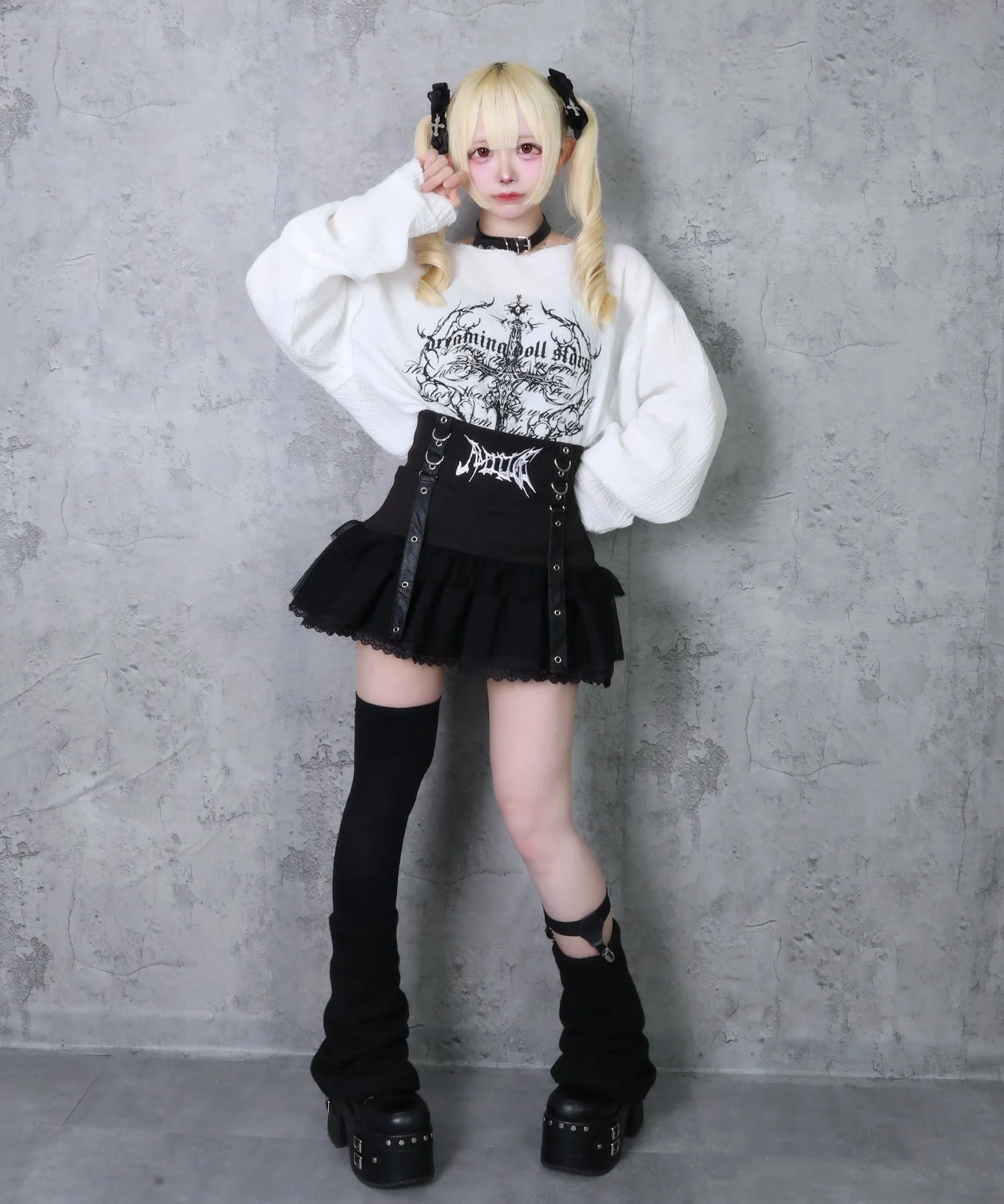 Japanese Subculture Dark Punk Cross Ripped T-shirt Girls Sweet Cool Print Loose Y2k Long-sleeved Top Spring and Autumn Mine Tops