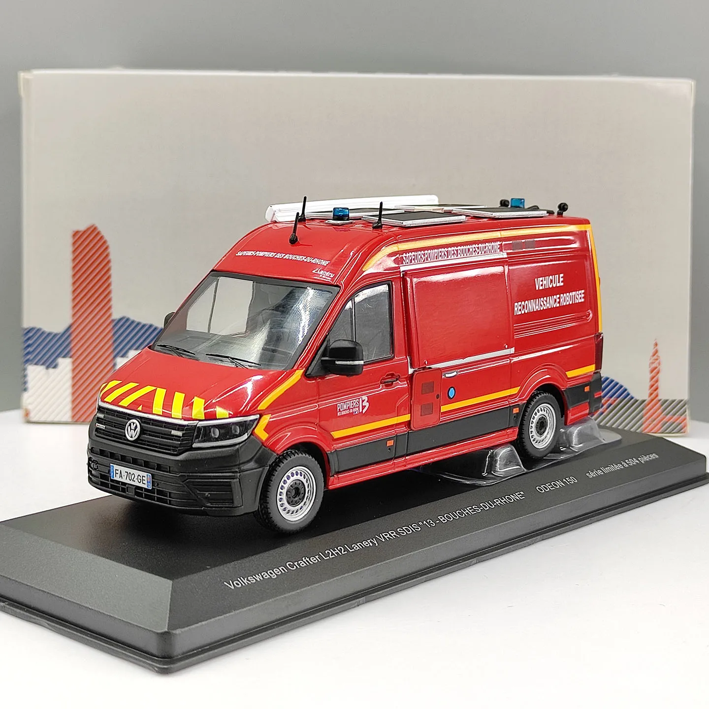 Diecast ODEON 1:43 Scale VW Crafter L2H2 Firefighting Drone Command Vehicle Alloy Car Model