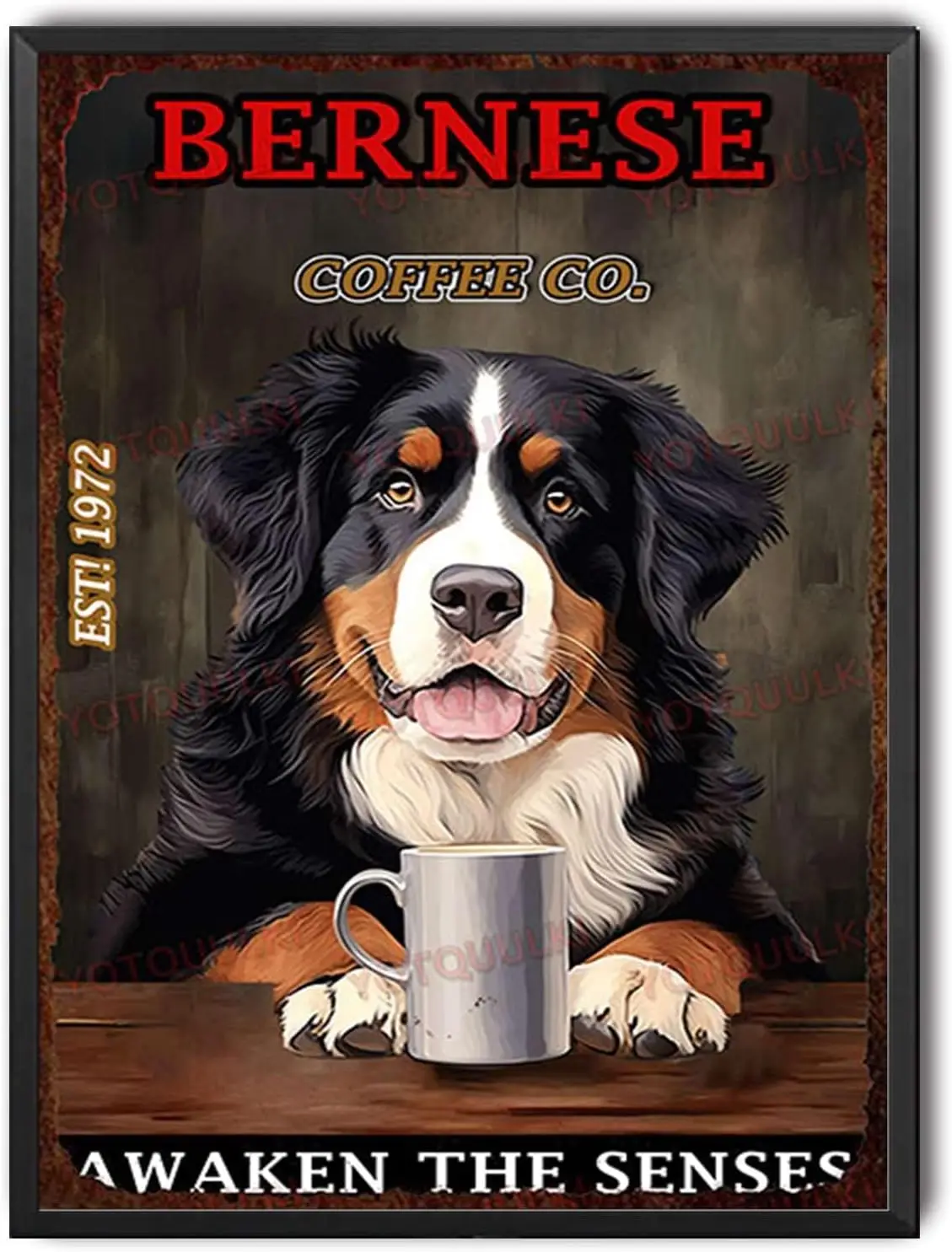 Retro Metal Poster Bernese Mountain Dog Coffee Metal Tin Signs Vintage Plaque Wall Decor Gift For Home Kitchen Office Club  sign