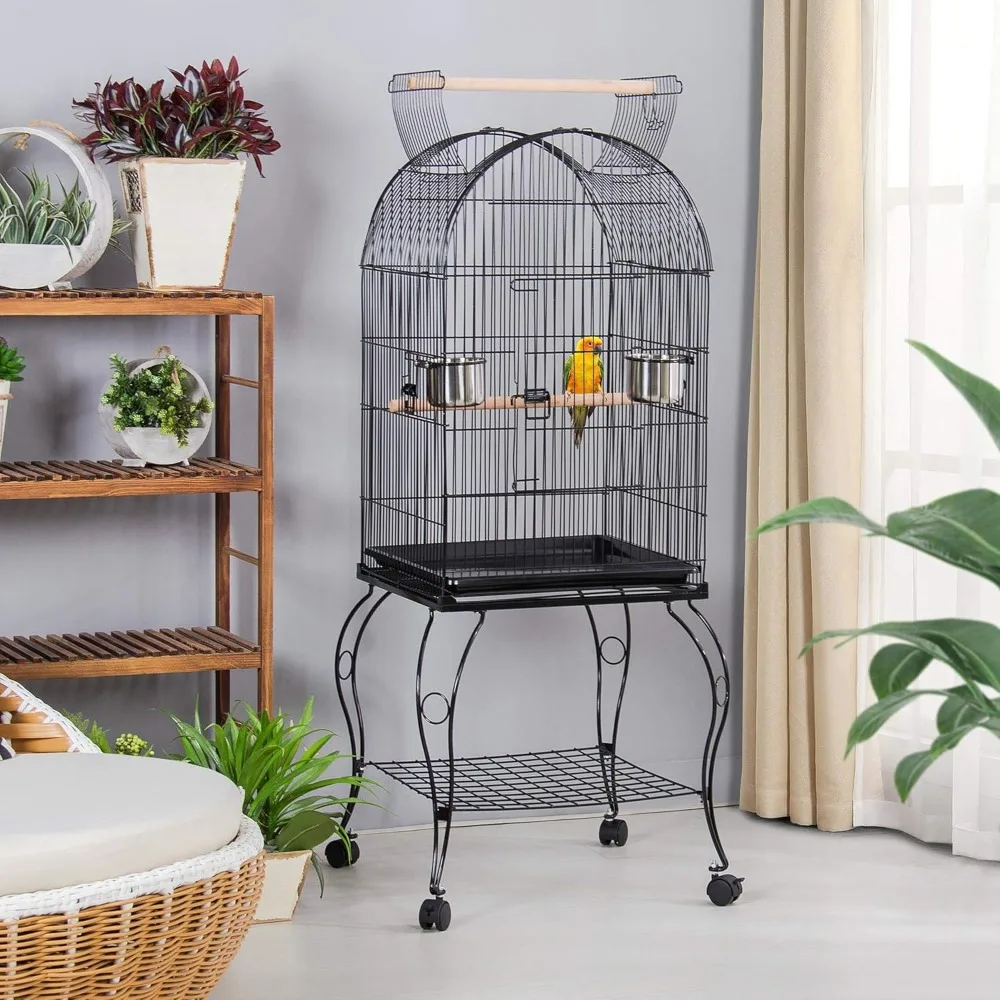 

59-Inch Rolling Standing Medium Dome Open Top Bird Cage for Parrots Cockatiels Sun Conures Parakeets Lovebirds Budgies Finches