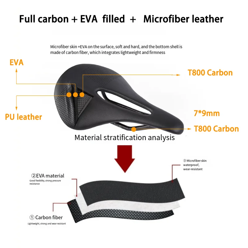 Sella Mtb da strada in fibra di carbonio, super leggera, cuscini in pelle, sedile per biciclette da corsa, utilizza cuscinetti in materiale di