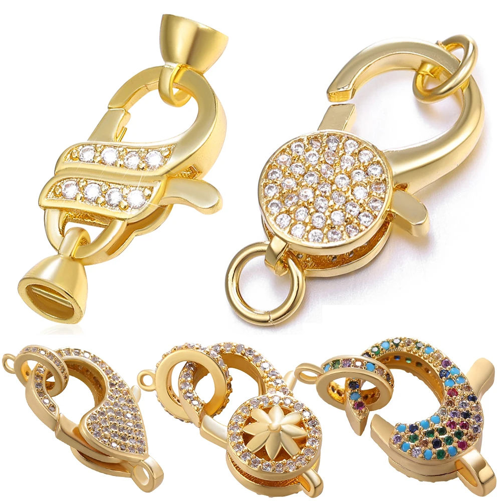 Juya 18K Real Gold Plated Accessory Fastener Closure Lobster Lock Clasps Material For DIY Needlework Beads Pearls Jewelry Making