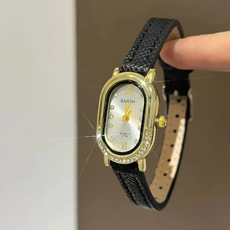 

Модные женские кварцевые часы с бриллиантами, наручные часы с кожаным ремешком, подарок, женский браслет, женские часы, овальные часы Relogio Feminino