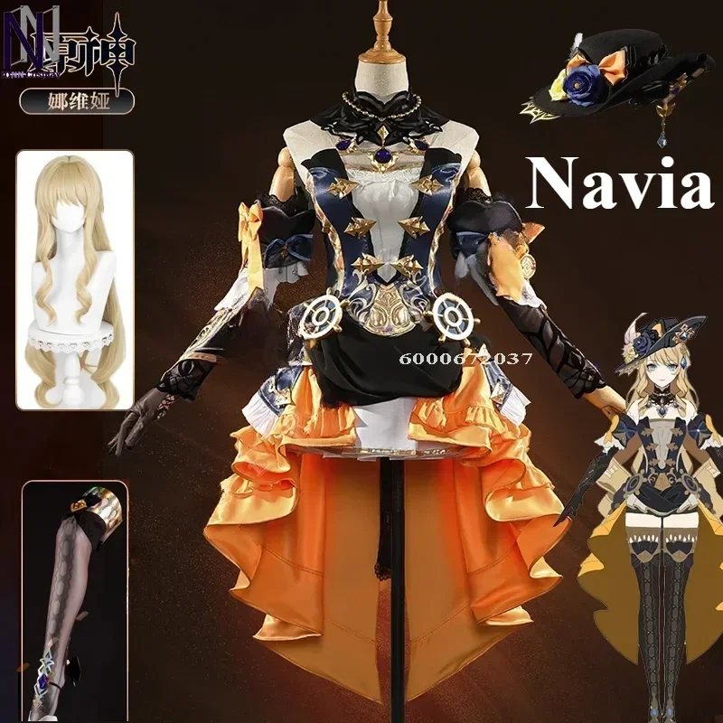 

Genshin Impact Cos Navia Cosplay Costume, Miss Fengdan, Full Set of Minghua Manrud Game, Anime, Diffuse Halloween C-suit