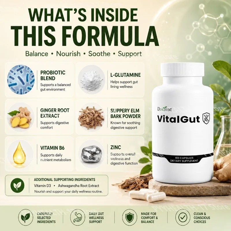VitalGut Capsules Probiotic Blend Gut Comfort Support for Intestinal Balance with L-Glutamine and Ginger Root 60 Capsules