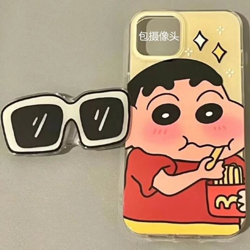 Kawaii Crayon Shin-chan Transparante Zonnebril Beugel Iphone Case Anime voor Iphone 11 12 13 14 15 16 pro/promax/plus Groothandel