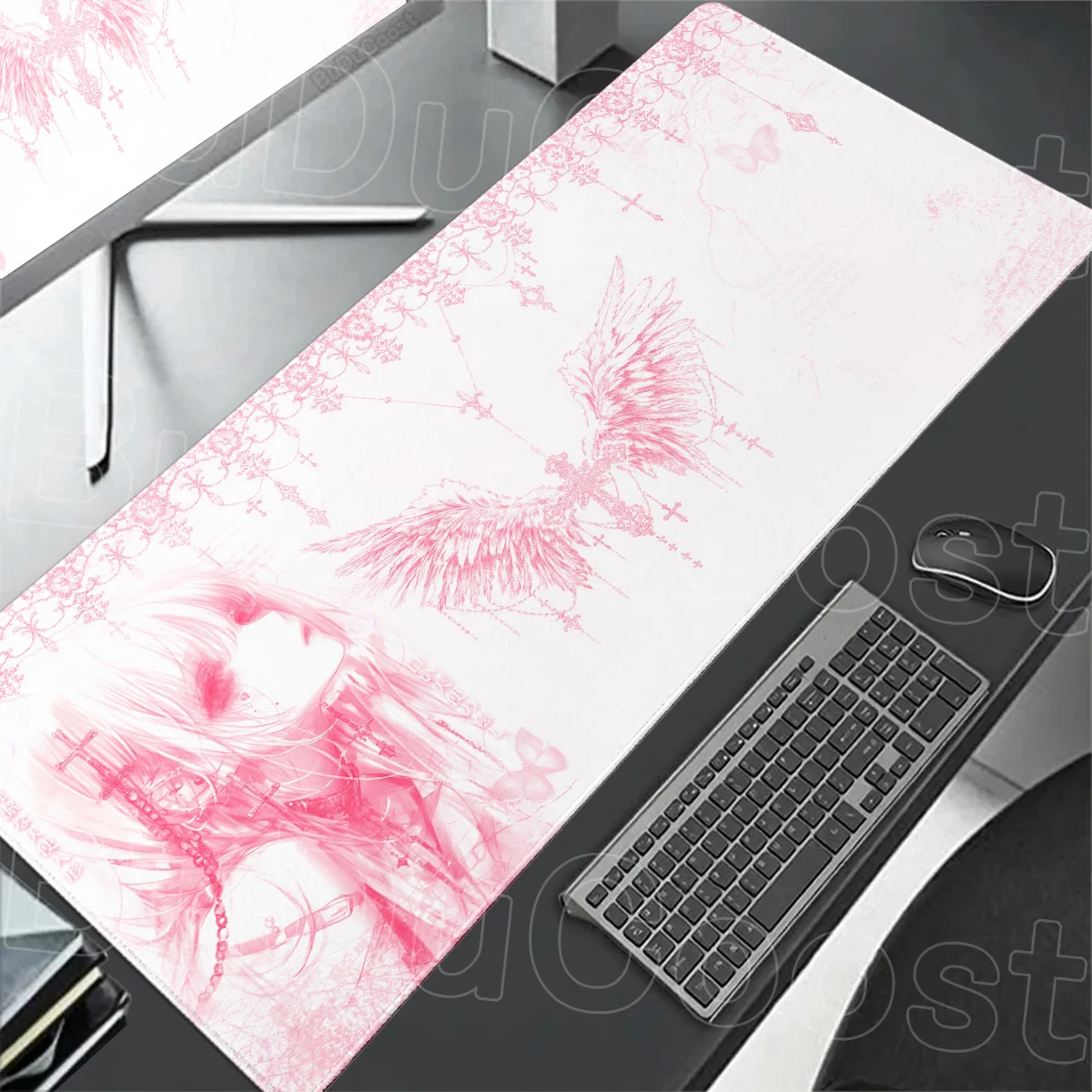 Black Mouse Pad HD Anime Angel Girl Aesthetics Art Design Keyboard Mat Office PC Desk Decoration XXL Speed Gamer E-Sports Carpet