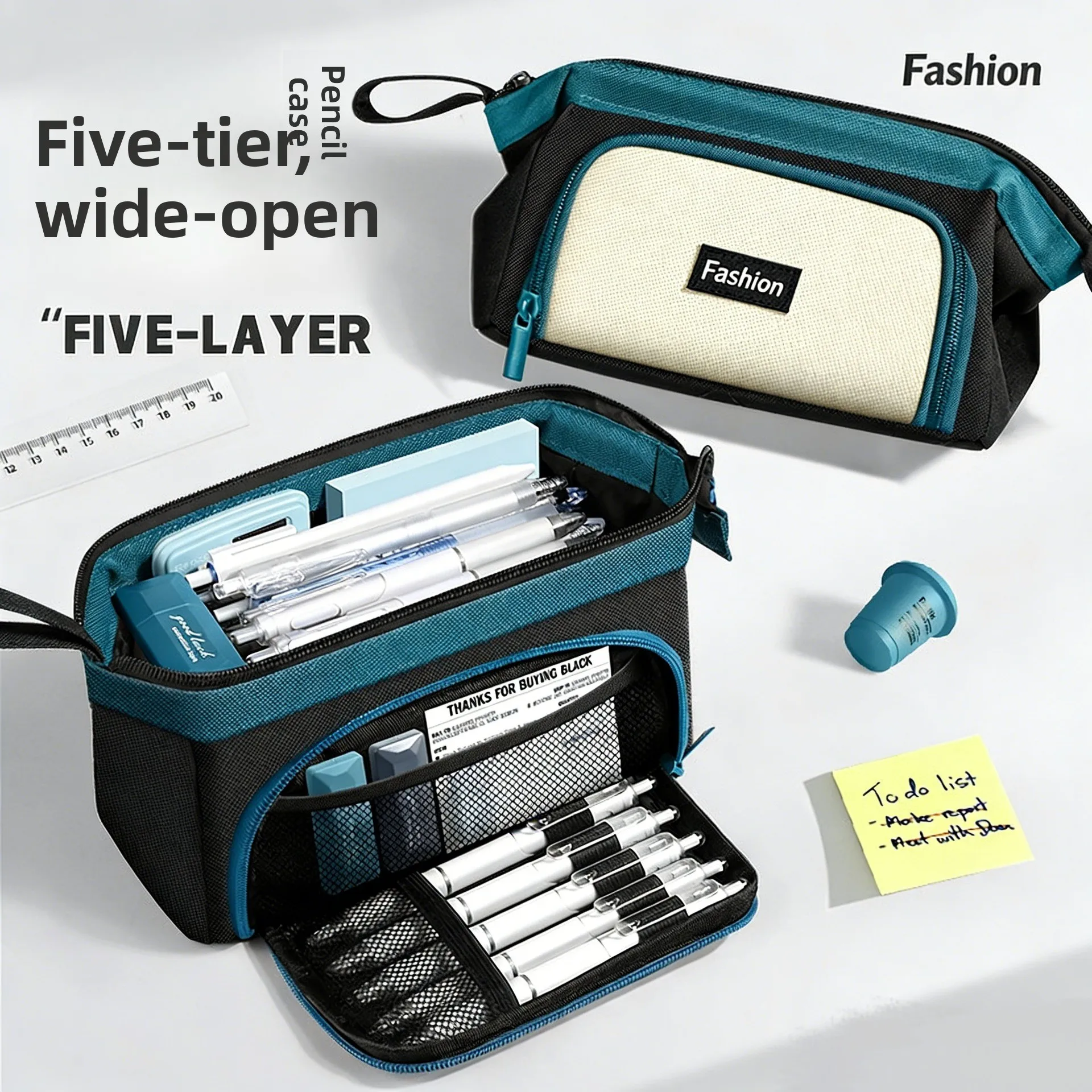 Cross-border large opening pencil bag niche style non-collision style high-looking junior high school students simple large