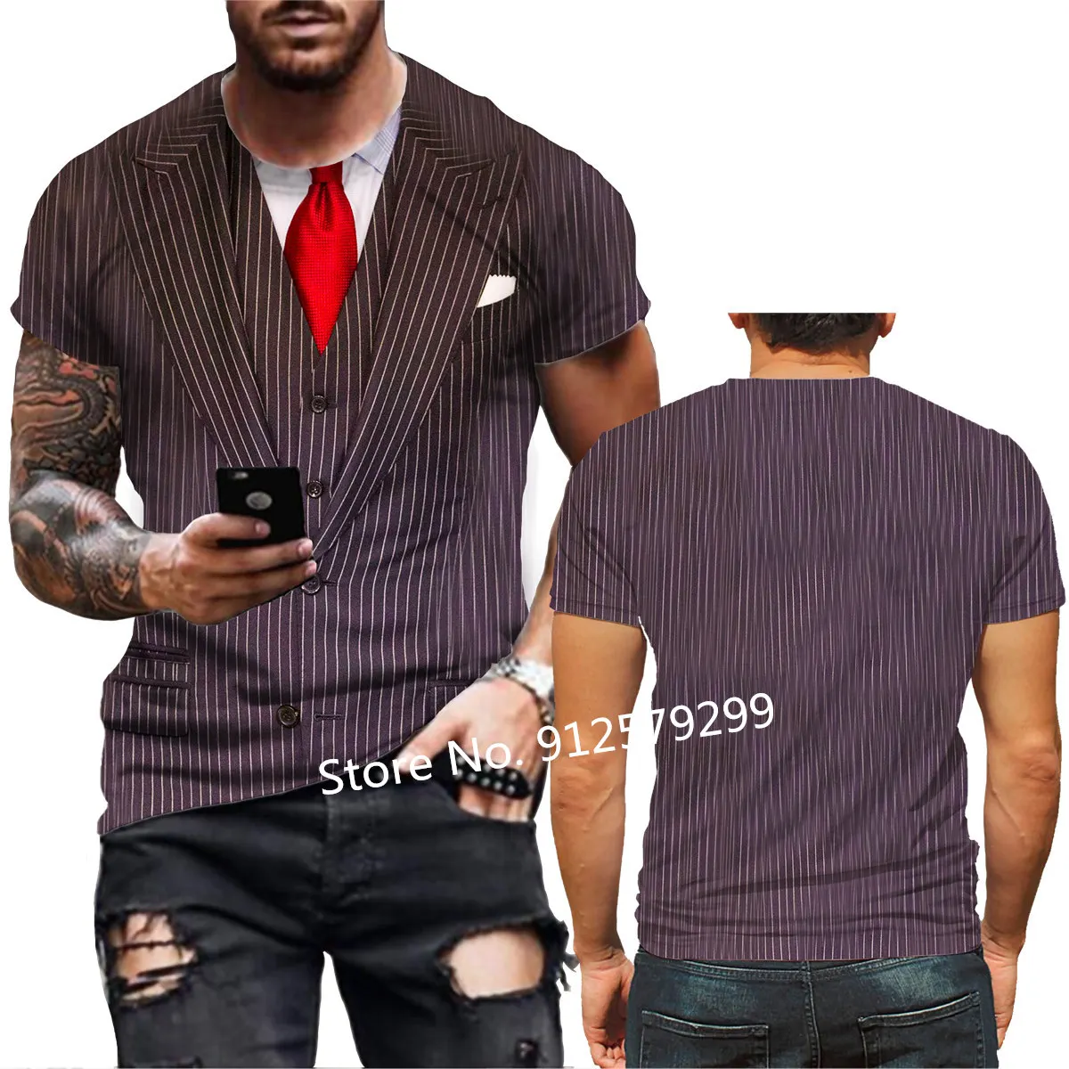 

2022 Fashion Fake Suit 3D Printed T Shirt Men's Cosplay Tops Tees Men/Women Funny Fake Suit Tshirt