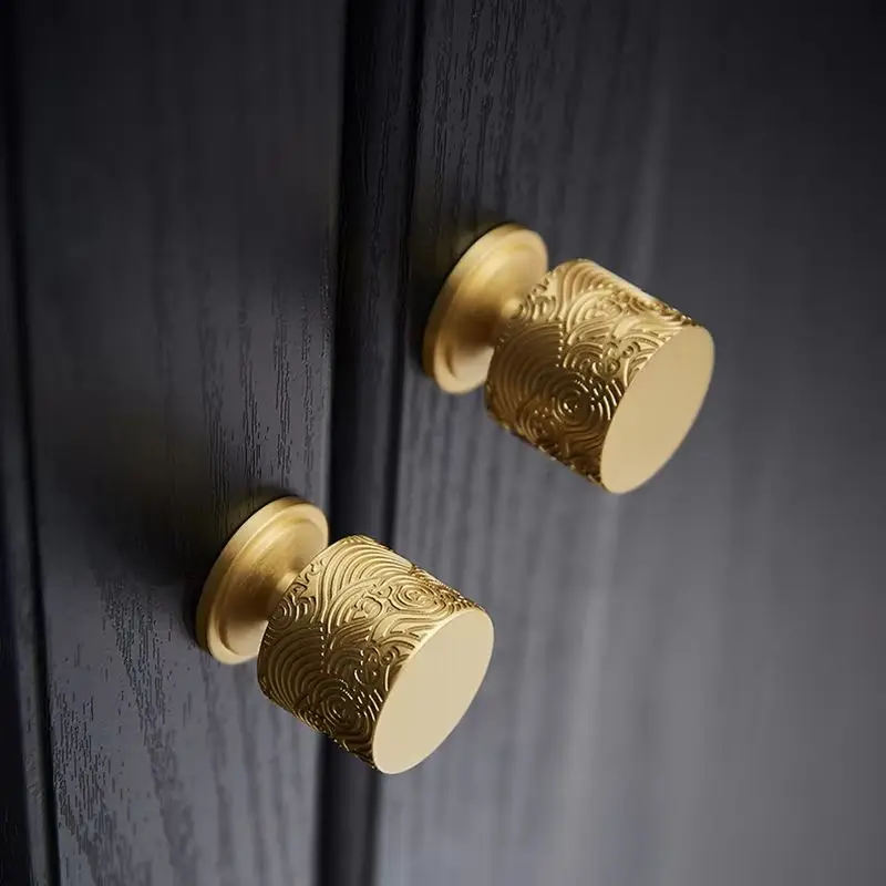Retro 4PCS Solid Brass Carved Furniture Pulls Handles Drawer Knobs Cupboard Wardrobe Closet Dresser TV Wine Cabinet Pulls Knobs