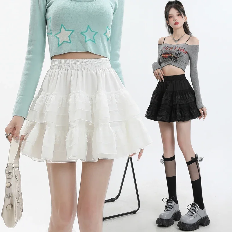 New Mesh Super Fairy Lolita Sweet Hot Skirt High Waist Lace Cake Mini Y2k Skirt