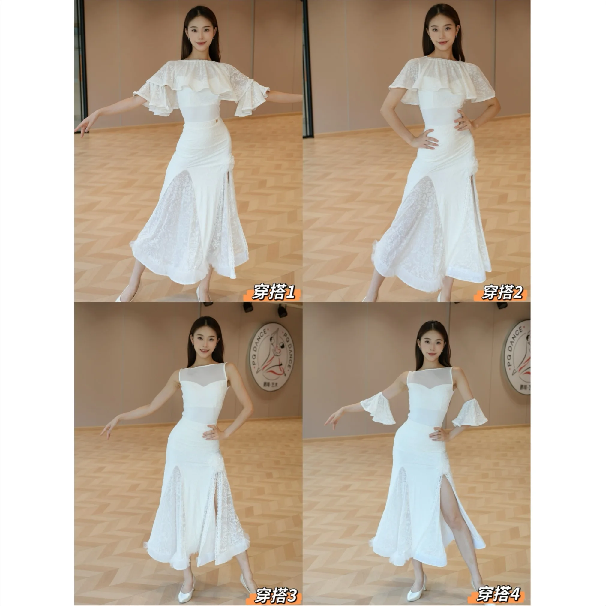 

4-стильная одежда для бальных танцев, женская тренировочная одежда, белые, черные топы, юбка, платье для вальса, платье для выпускного вечера, BL17014