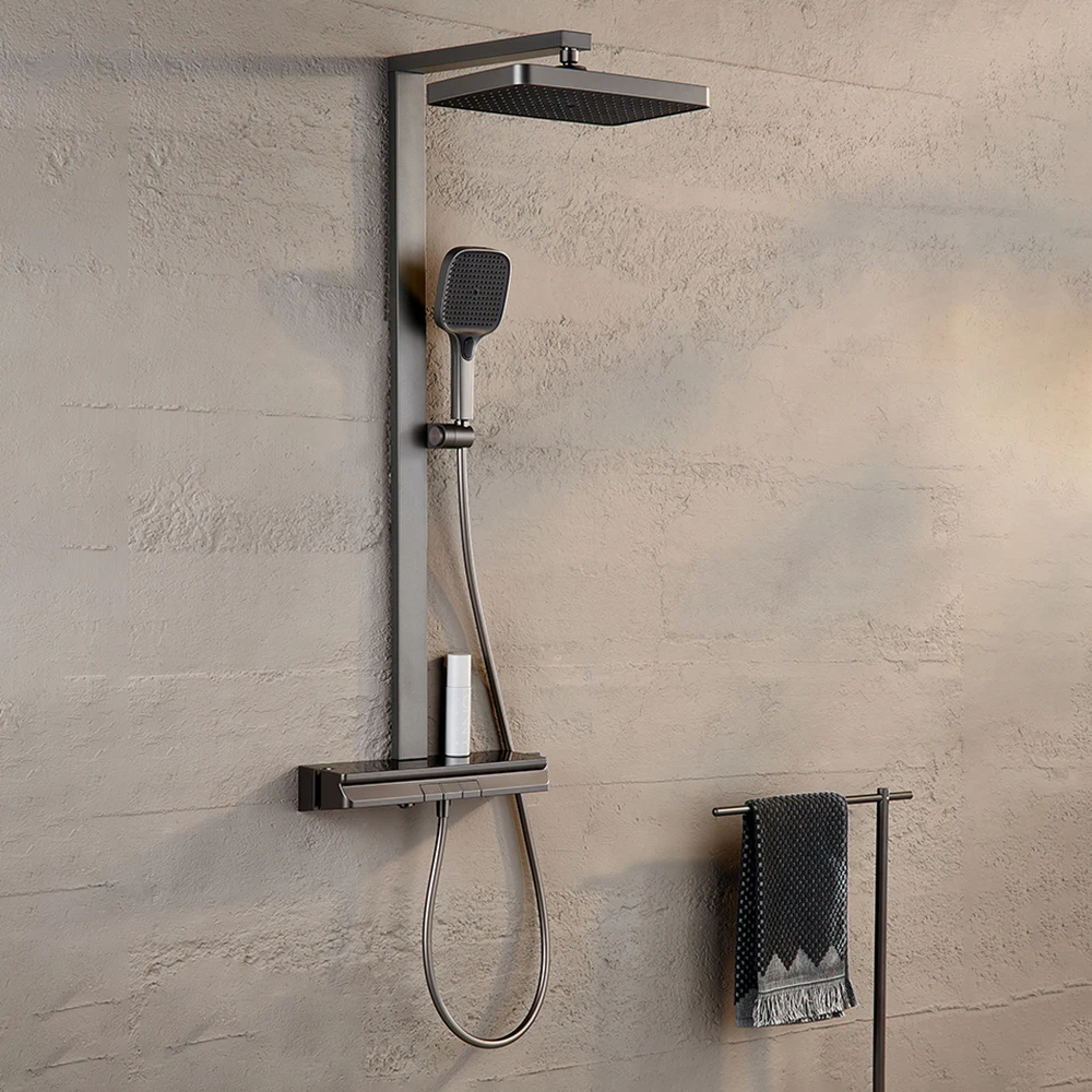 مجموعة رأس دش مزدوجة التحكم الساخن والبارد، دش زر البيانو المضغوط بدرجة حرارة ثابتة للحمام