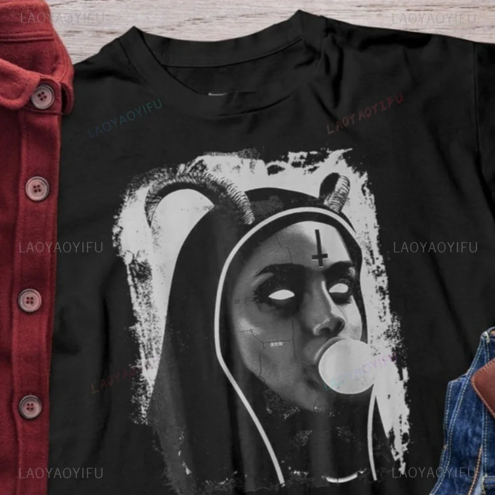 

Готическая футболка Evil and Mysterious Devil Nun, повседневная модная свободная уличная одежда в стиле Харадзюку, летняя женская и мужская футболка с короткими рукавами