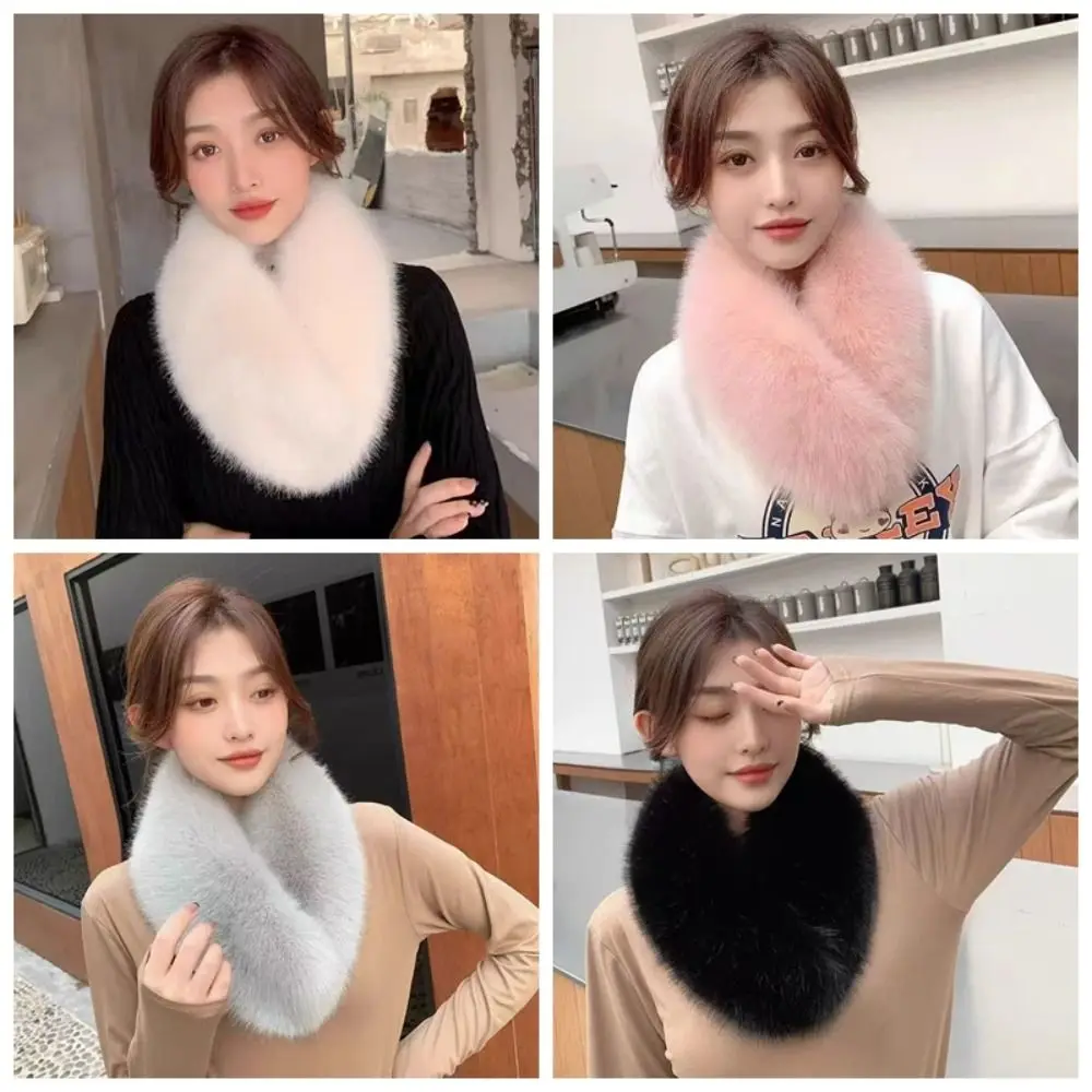 Fashion Double Sided Scarf Windproof Thick Warm Fur Collar Trim Loop Circle Design Detachable Furry Neck Stole Daily Cold Proof