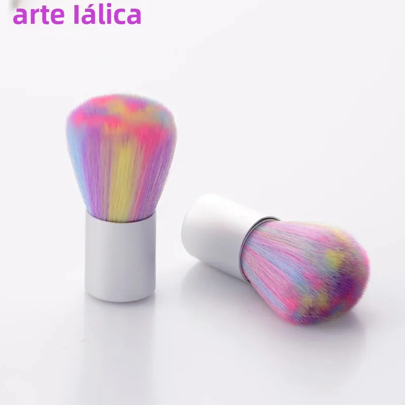 Arco-íris rosa macio escova de limpeza de unhas ferramenta de cuidados de manicure para acrílico uv gel em pó remoção de poeira diy uso em salão de beleza