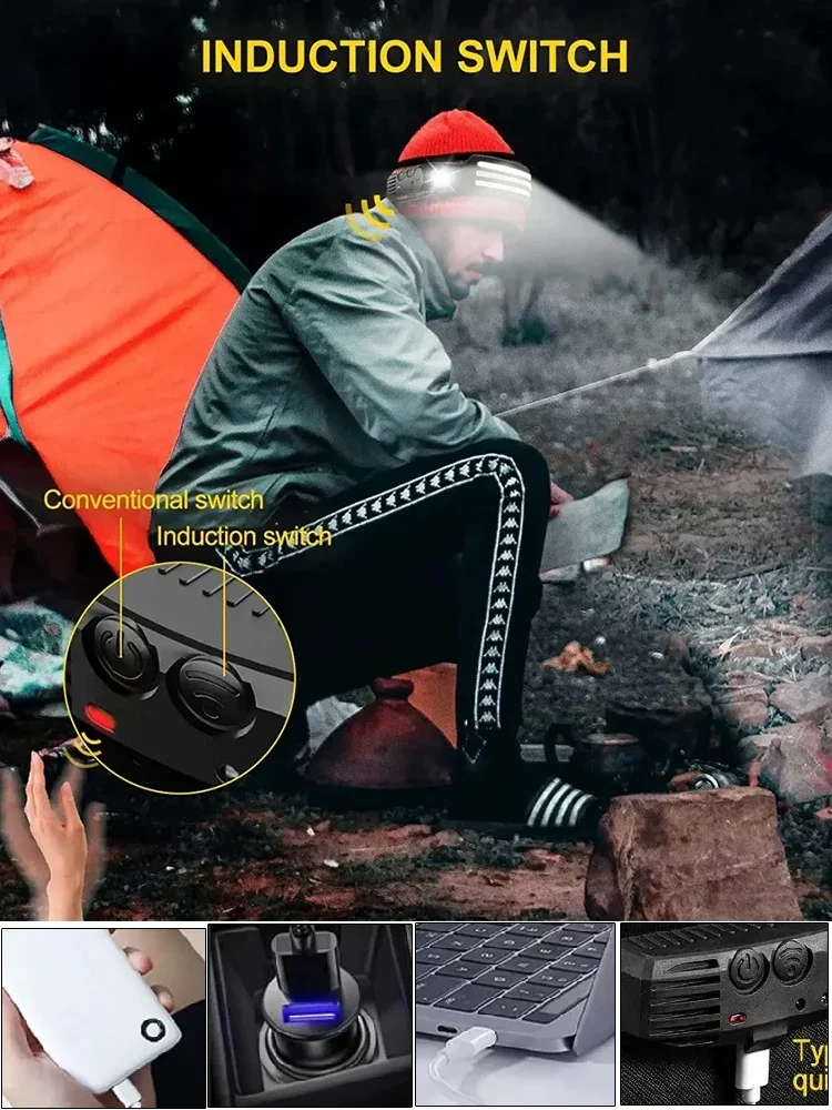 AliExpress Multi-functional COB Headlamp Induction 6000K LED Bar Head Torch Work Light 5 Modes Rechargeable for Climbing Running Cycling