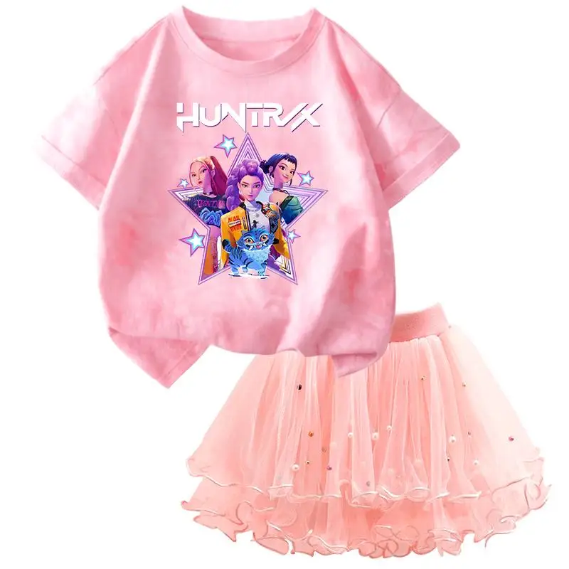 K-Pop Hunters Zoey Mira Rumi Kinder T-Shirt Sommer Mädchen Outfit T-Shirt + Tutu-Rock Prinzessinnen-Kleidung Set Party-Bekleidungsset