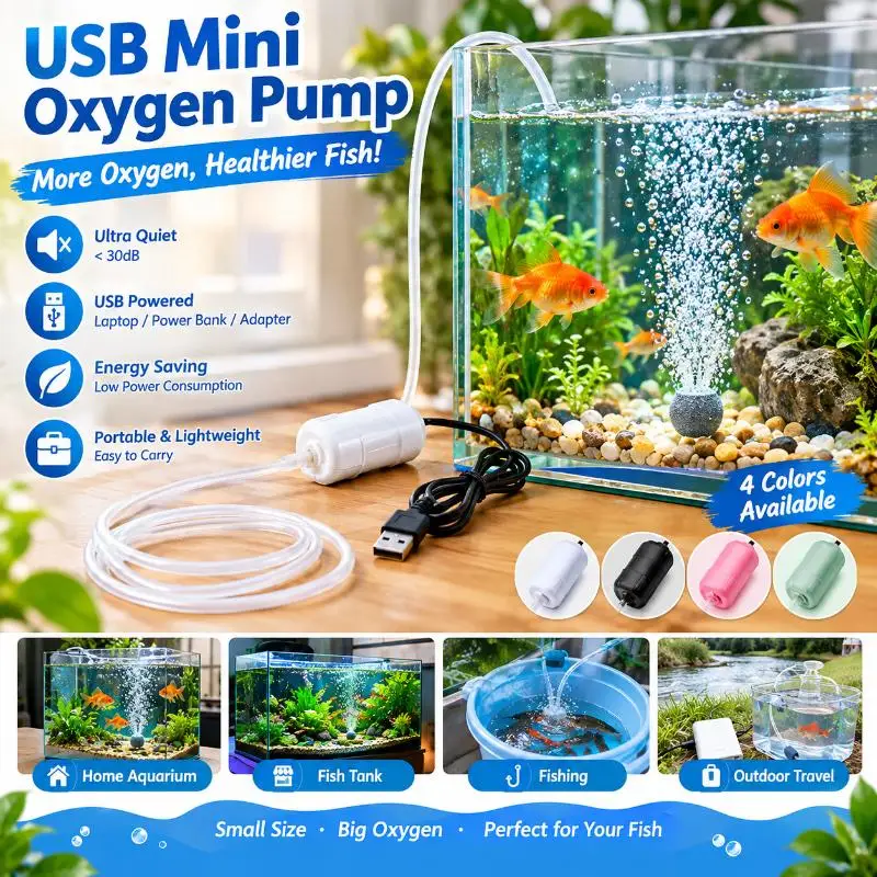 Aquarium USB Air Pump Fish Tank Silent Air Compressor Aquarium Portable Mini Oxygenator Oxygen Aerator Aquarium Accessories