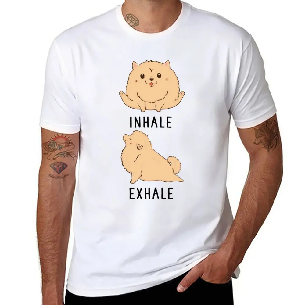 Round Neck Inhale Exhale Pomeranian Yoga For Sale T-shirt  Motion Top Tee Classic Humor Graphic Leisure Eur Size