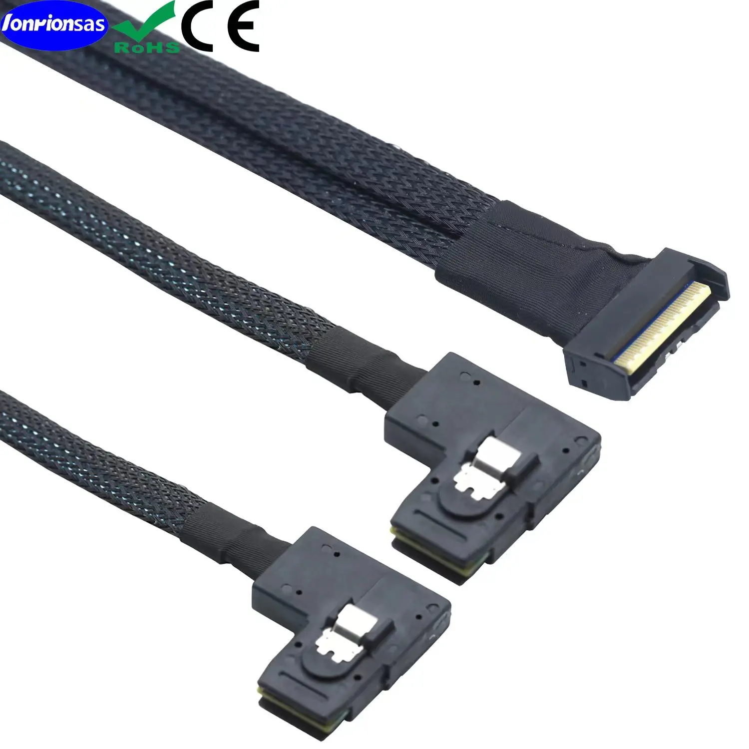 LONRIONSAS#PCI-E 5.0 MCIO 8X 74Pin to 2X 36Pin Mini SAS SFF-8087 right angle Extension Data and Cord Cable