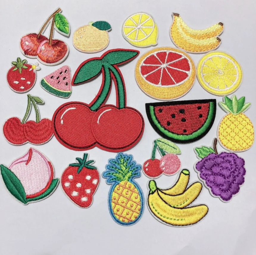 10 Pcs Grape Peach Berry Iron Embroidery Patch Embroidered Clothing Hat Bag Shoe Repair Material Phone Gift Box Decor Accessory