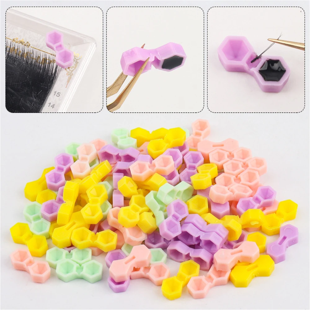 Copos de cola para extensão de cílios, 200 peças, com 2 furos, pigmento de tinta de tatuagem, recipiente, enxertia de cílios, ferramentas auxiliares de maquiagem