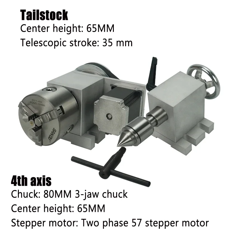 New Tailstock and Rotary A Axis 4th Axis for CNC Router Engraver Milling Machine CNC Rotary Axis Chuck 80mm Activity Tailstock