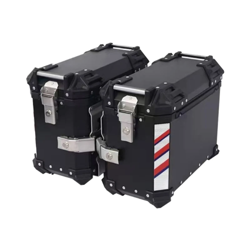 38L Black Durable Aluminum Motorcycle Waterproof Rear Top Case Side Storage Box Set with Side Mount Plate Universal Accessories