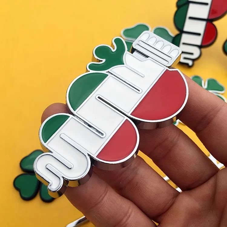 3D Metal Car Sticker Green Lucky Four Leaf Clover Fender Front Grille Emblem For Alfa Romeo 4C 8C Rear Trunk Badge Accessories