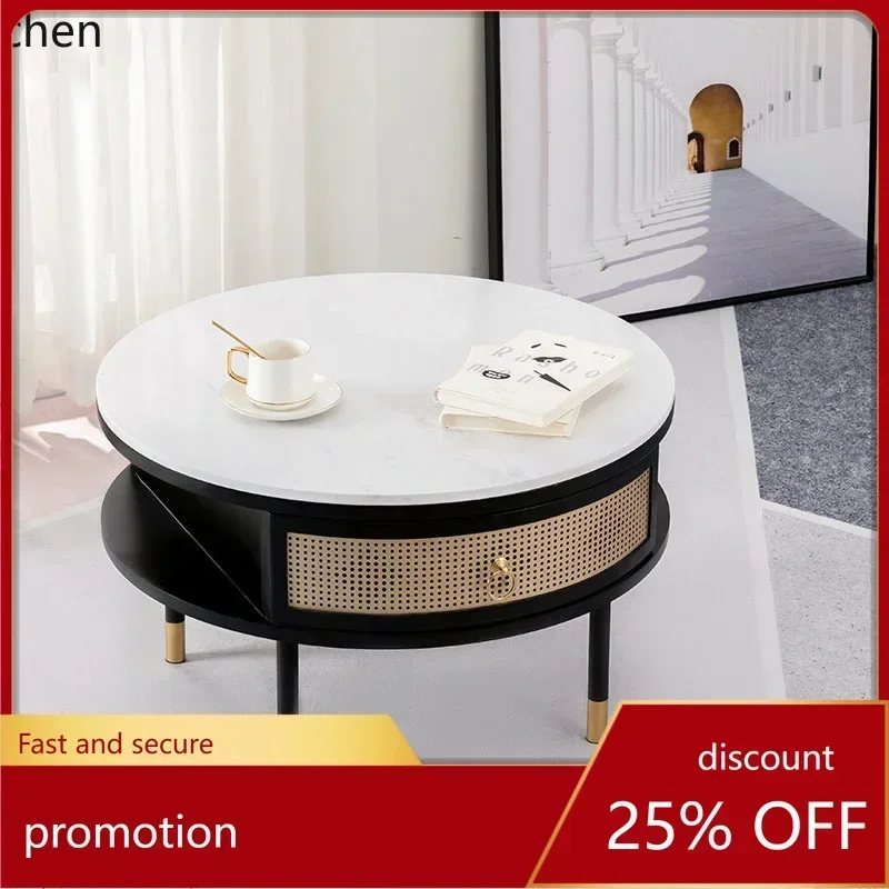 h27-  Small Apartment Round Sintered Stone Marble Creative Living Room Home Oval Simple