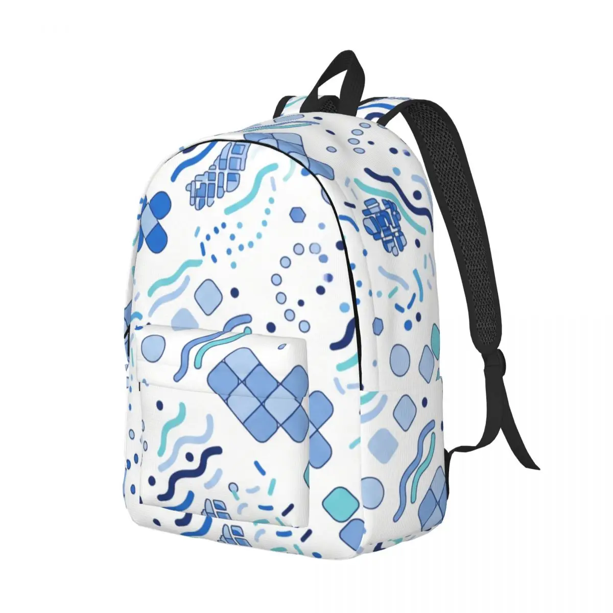 Sky Cloud Print Backpack Diagonal Checker Dot Trail Stripe Minimal Clean Blue White Lightweight Daypack for School Outdoor Daily