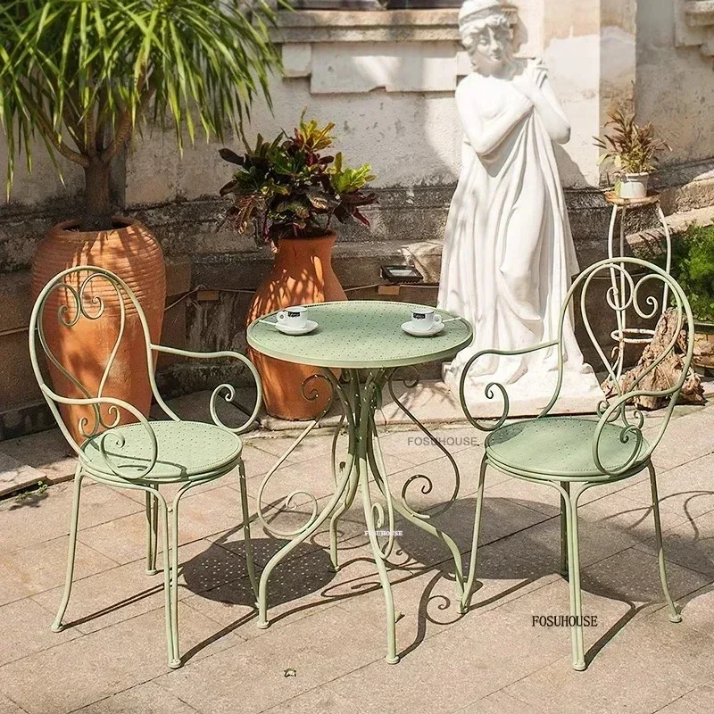 

Luxury Patio Table and Chairs Balcony Leisure Outdoor Round Table Chair Outdoor Furniture Retro Iron Art Garden Furniture Sets L